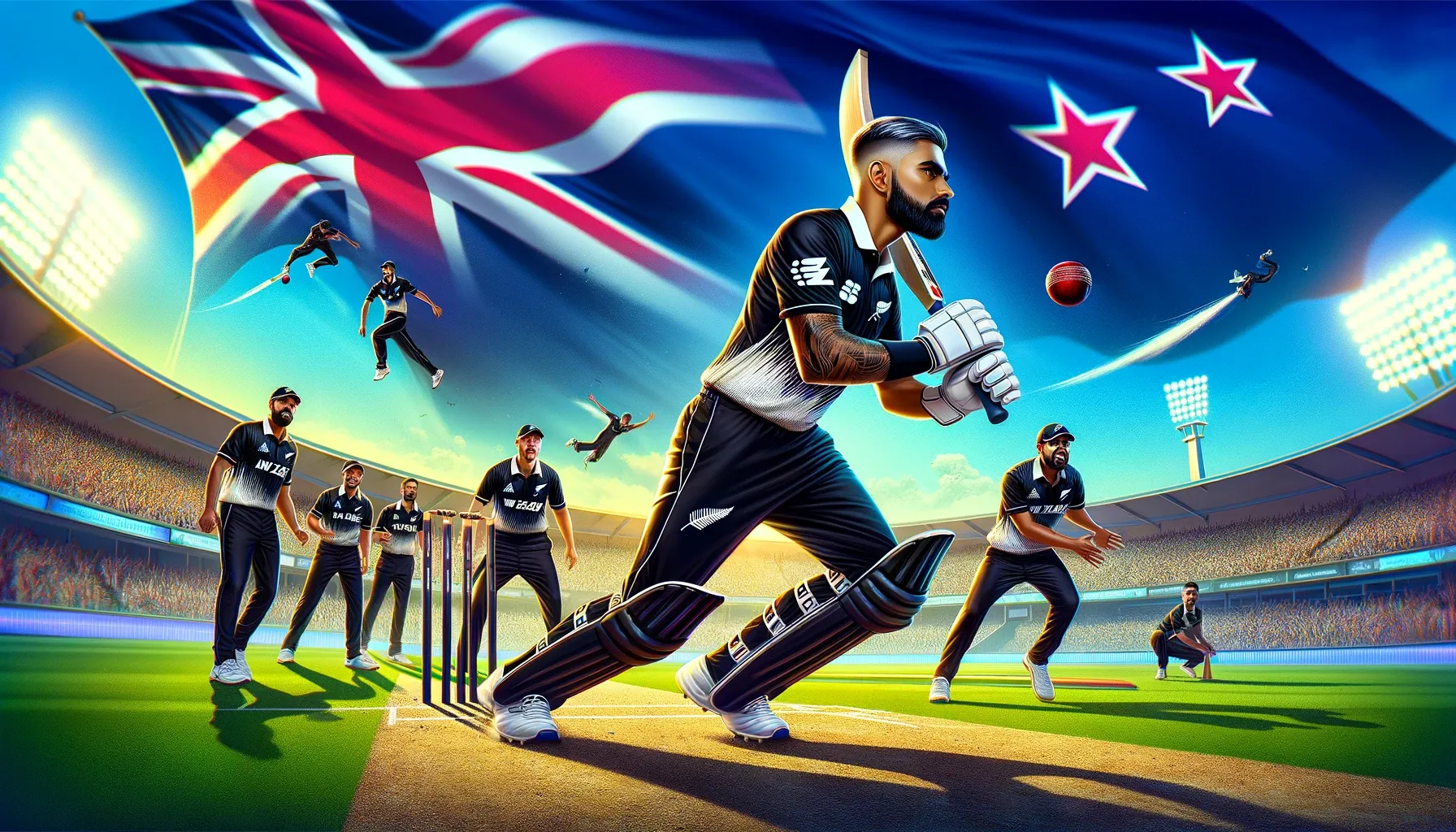 New Zealand National Cricket Team: Black Caps in Green Field